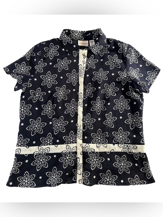 Alfred Dunner Tops - Alfred Dunner Navy and Cream Floral Button-Front Blouse 16